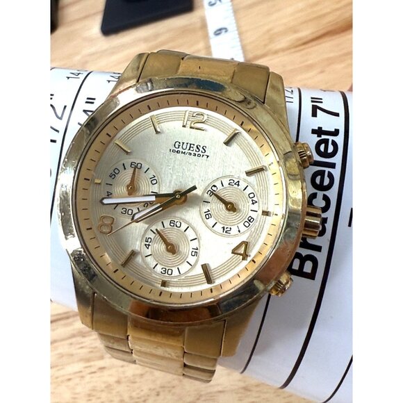 Guess Womens Gold Tone Chronograph Watch 100M Water Resistant NOT TESTED - Picture 1 of 9